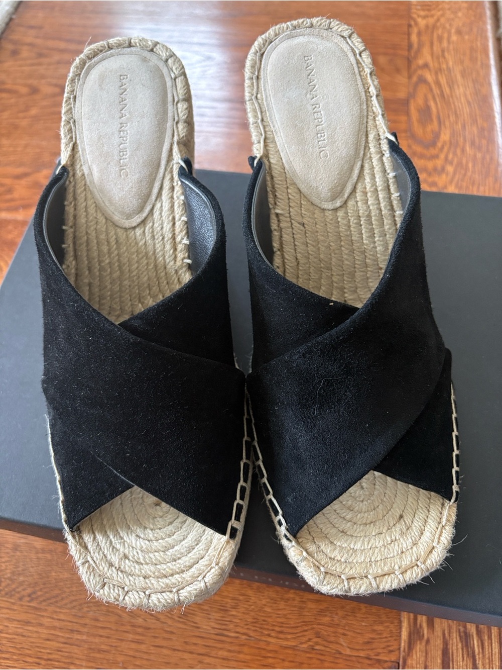Banana Republic Black Espadrille Wedge Mule Slides